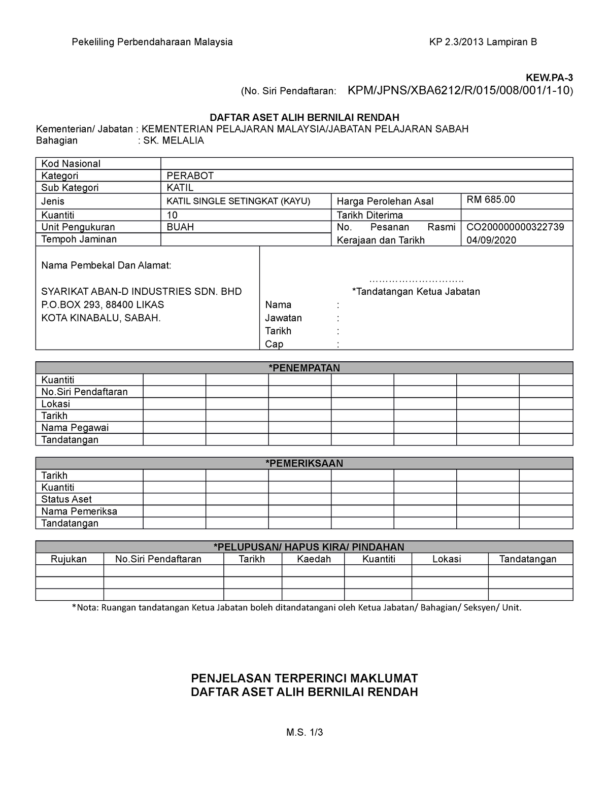 2.3 Lampiran B 3 Daftar ABR Katil Asrama - Pekeliling Perbendaharaan ...