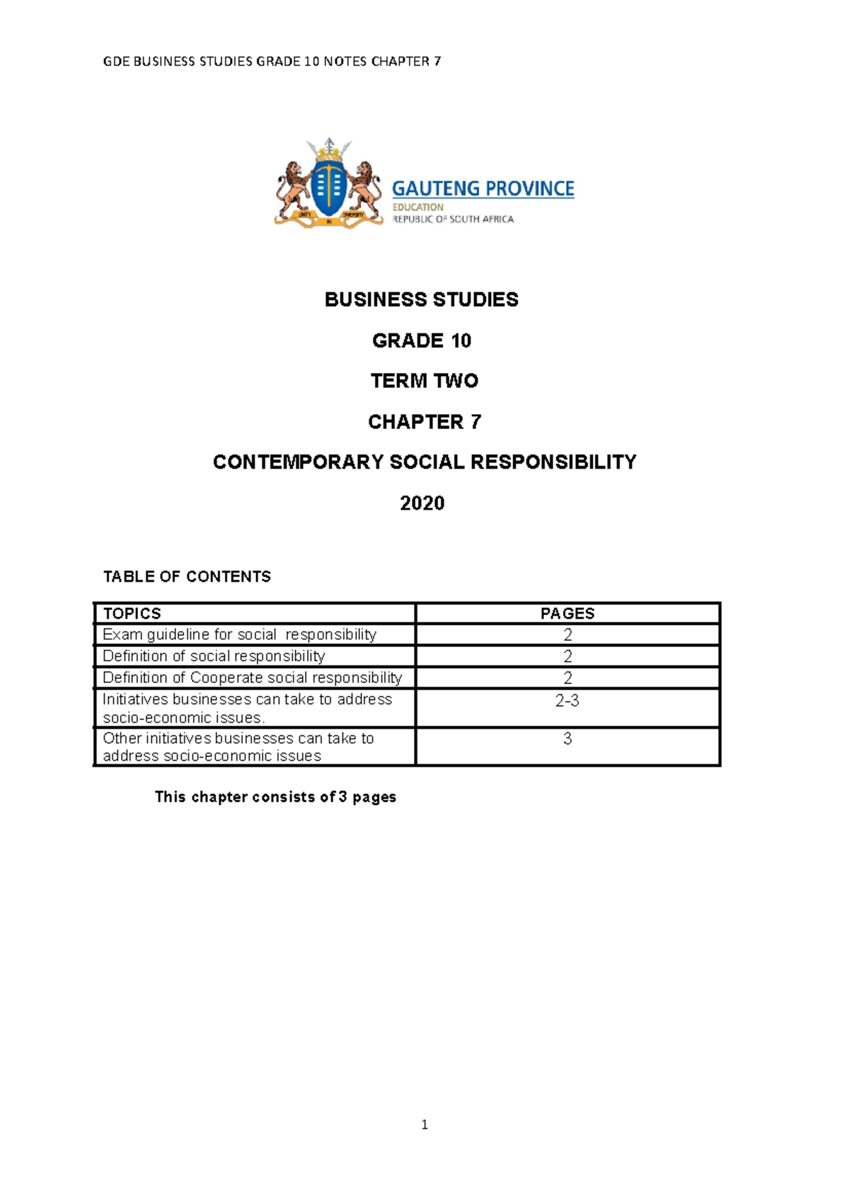 Grade 10 Buisness Studies Notes BUSINESS STUDIES GRADE 10 TERM TWO 