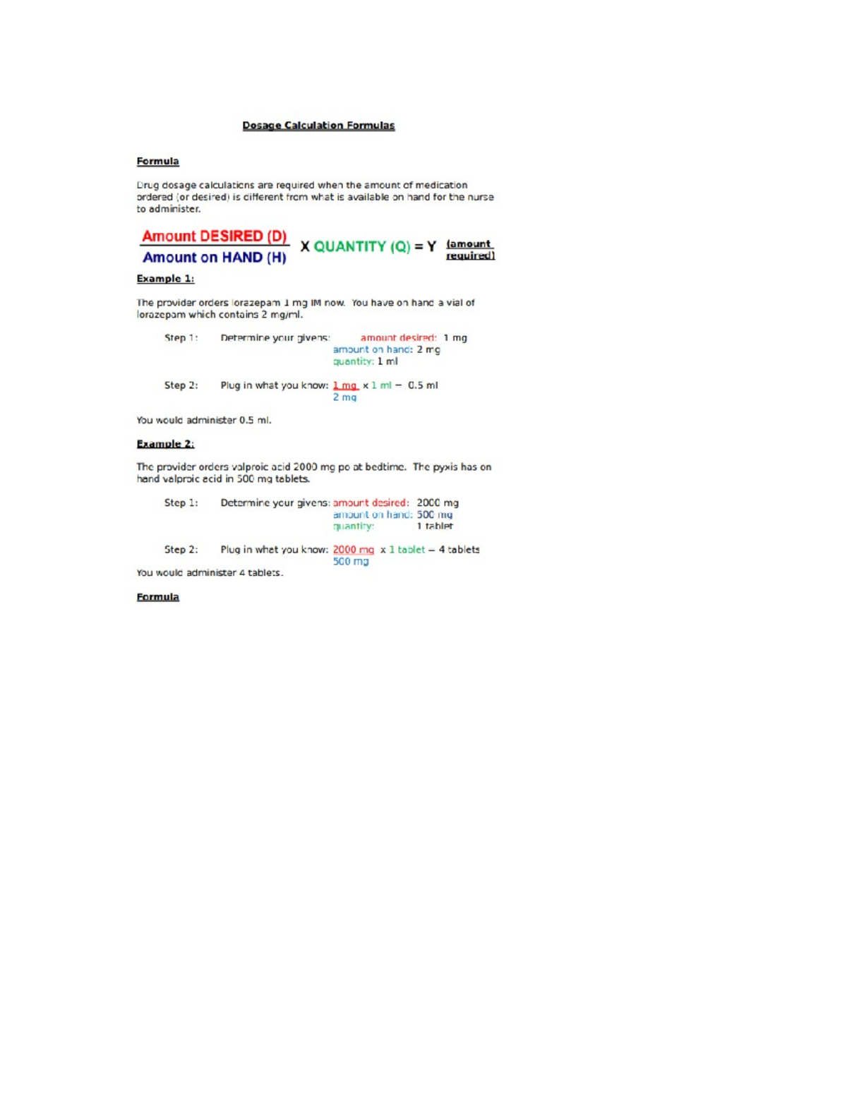 Dosage Calc - NURS4026 - Studocu