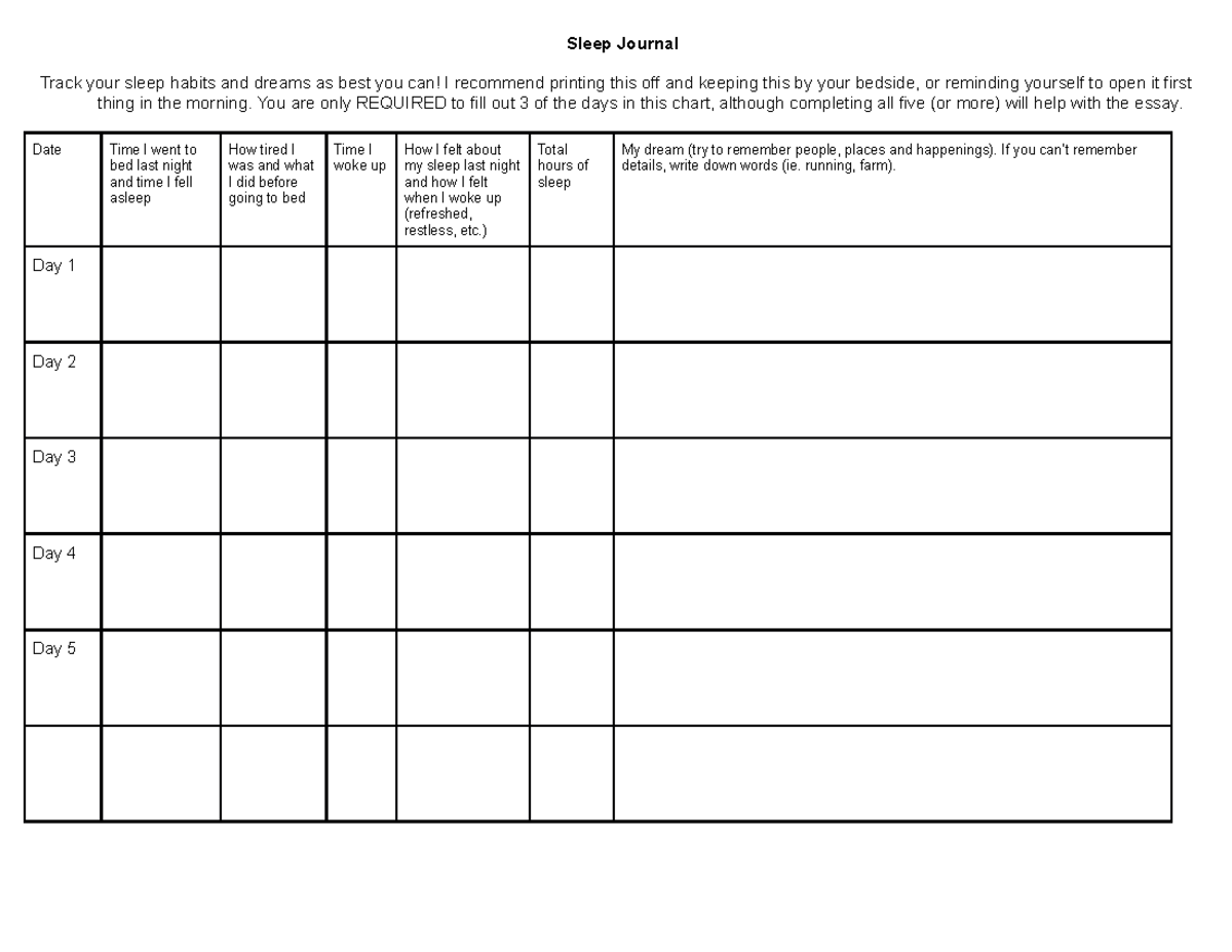 Sleepand Dream Journal copy - Sleep Journal Track your sleep habits and ...