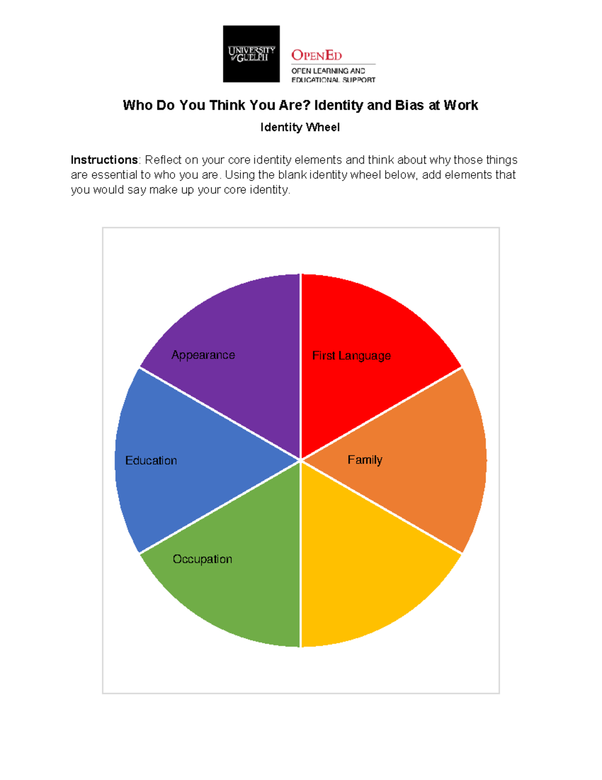 Identity Wheel Worksheet - MGMT1100 - OPENED OPEN LEARNING ANO EDUCATI ...