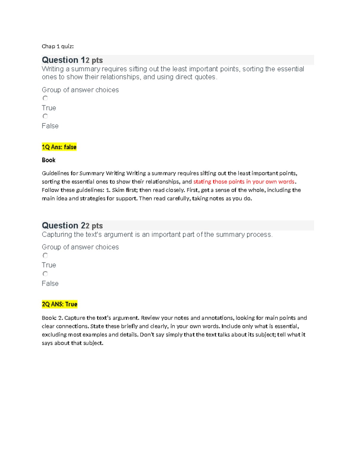 Wk 1 Quiz Chap 1 - 2162+ - Chap 1 Quiz: Question 1 2 Pts Writing A ...