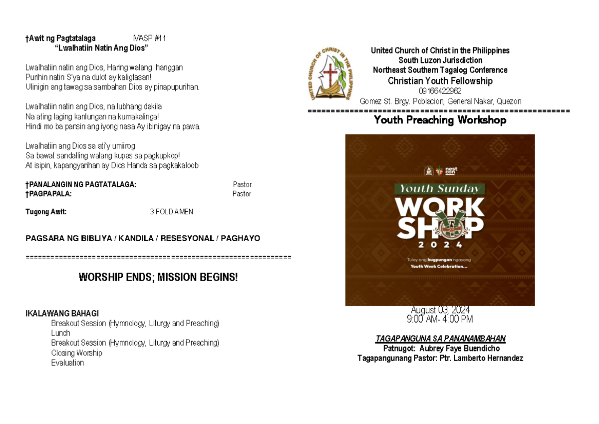 CEN- Youth Preaching Workshop-Liturgy (1) - Copy - †Awit ng Pagtatalaga ...