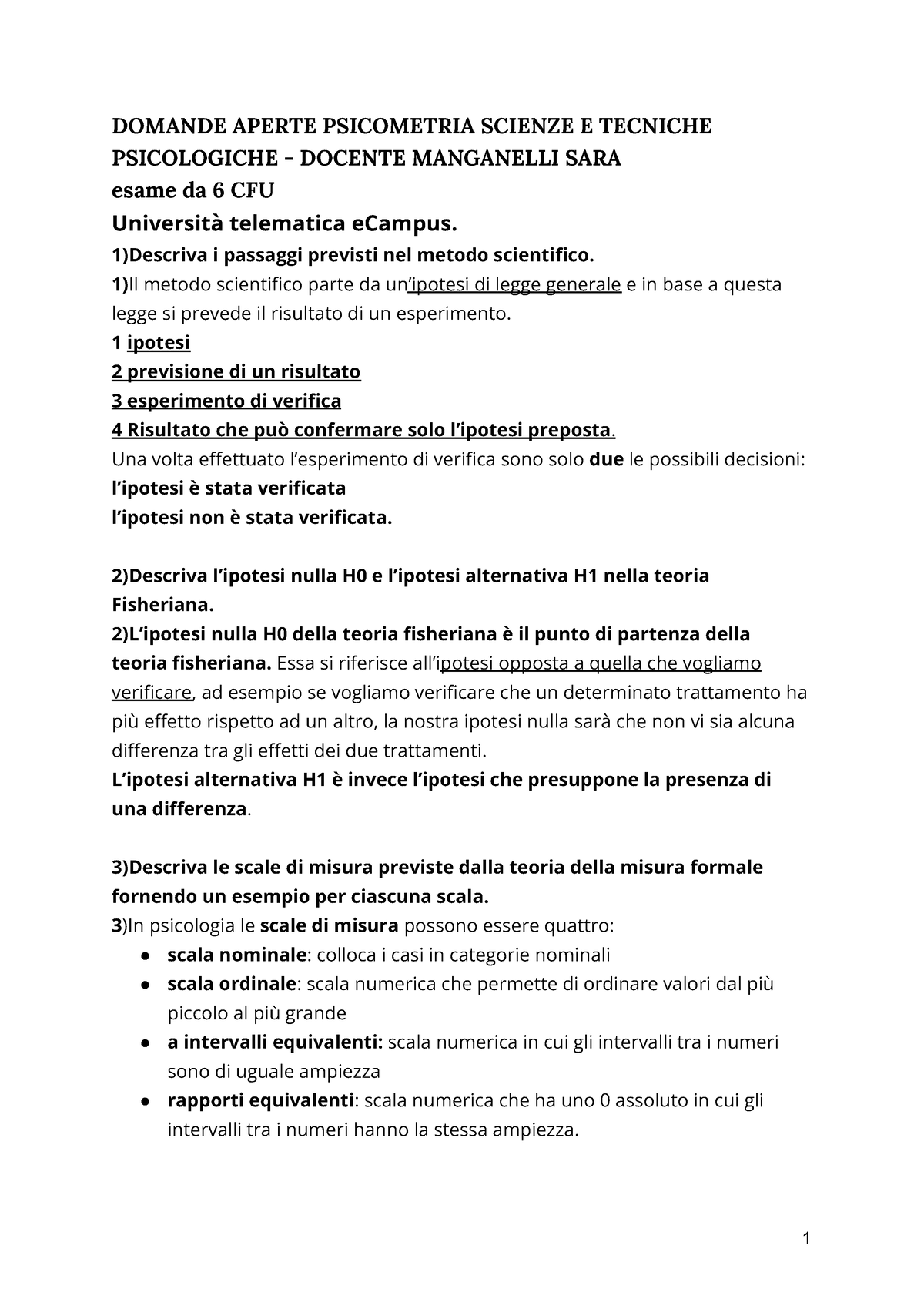 Domande Aperte Psicometria Docente Manganelli SARA - DOMANDE APERTE ...