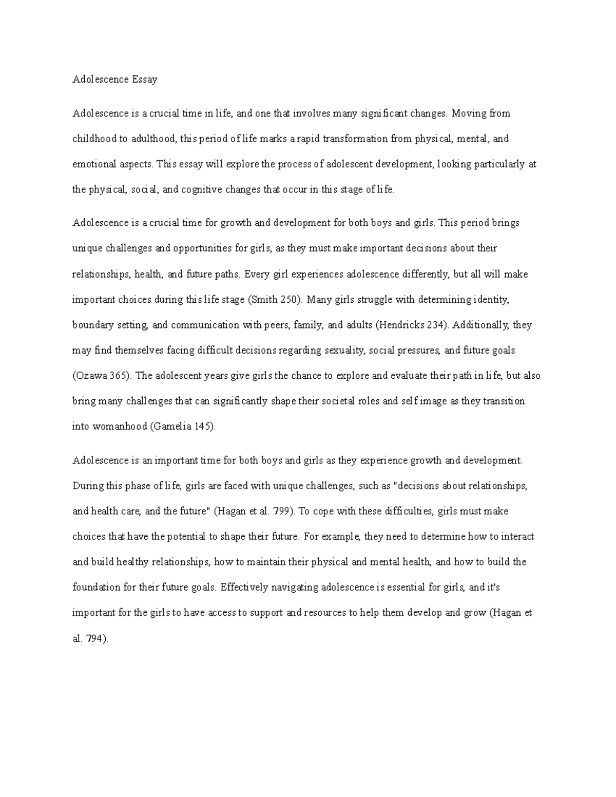 expository essay about adolescence