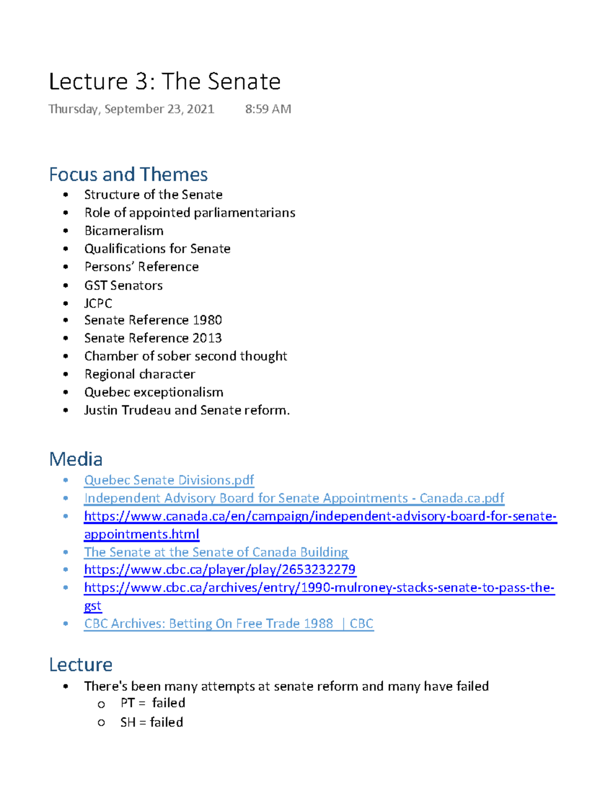 Lecture 3 The Senate - Focus and Themes Structure of the Senate Role of ...