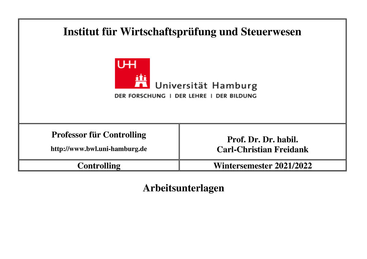 Vorlesung Controlling Ws 2021 2022 Arbeitsunterlagen Institut Für Wirtschaftsprüfung Und 1404