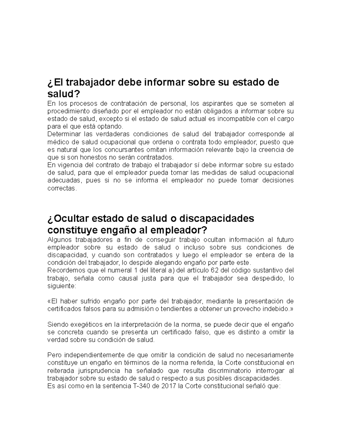 Trabajo Legislacion 2 Guias ¿el Trabajador Debe Informar Sobre Su