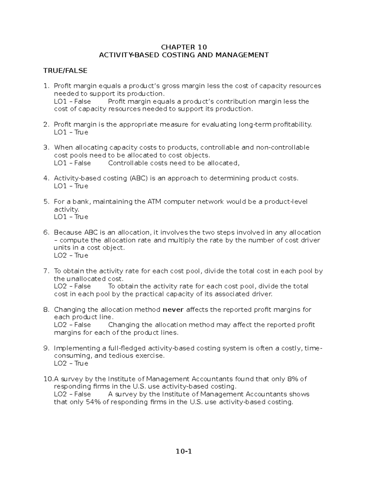 Chapter 10 Activity Based Costing - CHAPTER 10 ACTIVITY-BASED COSTING ...