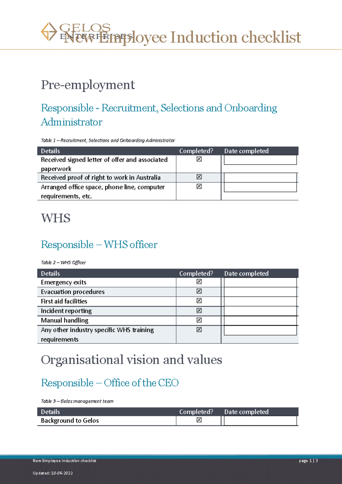 GE Induction-checklist - Taj White - New Employee Induction checklist ...