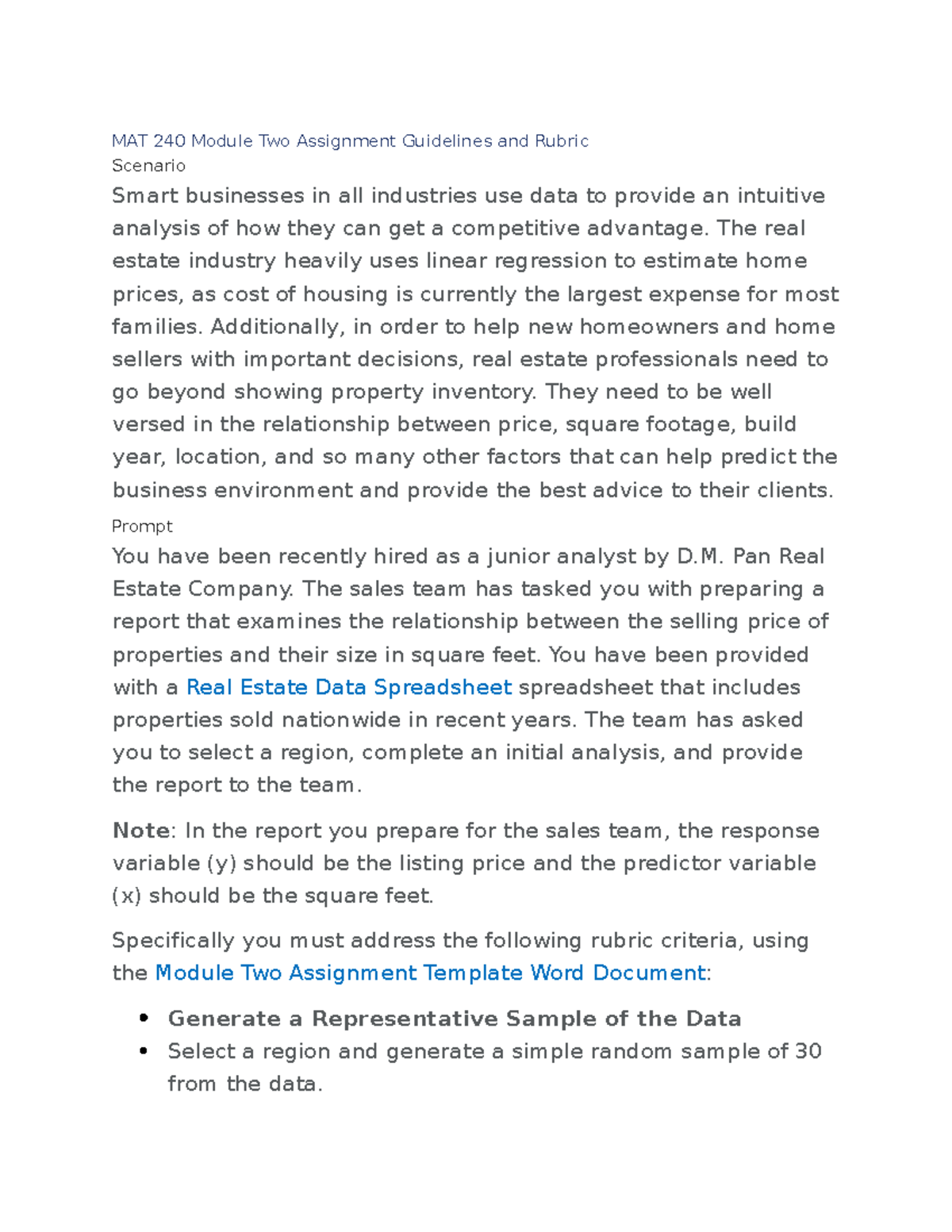 MAT assignment 2 MAT 240 Module Two Assignment Guidelines and Rubric