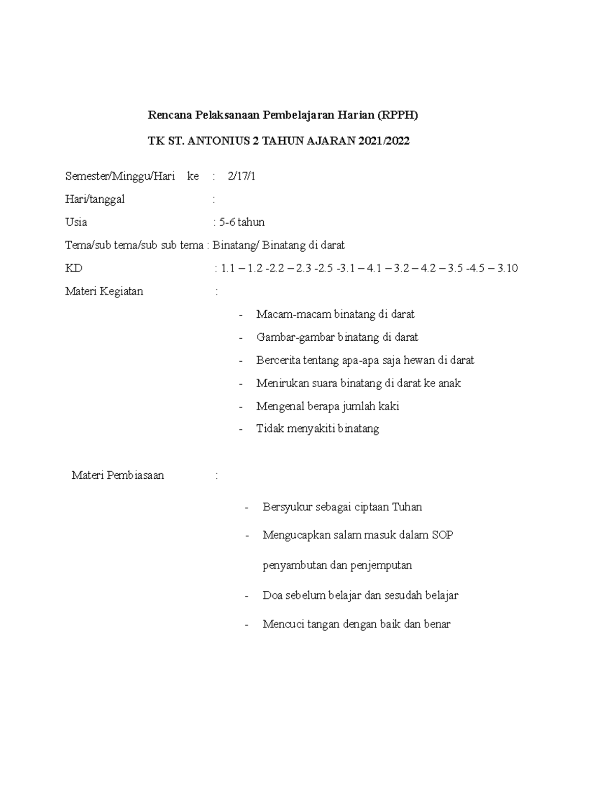 RPPH Komunikasi TRI - Rencana Pelaksanaan Pembelajaran Harian (RPPH) TK ...