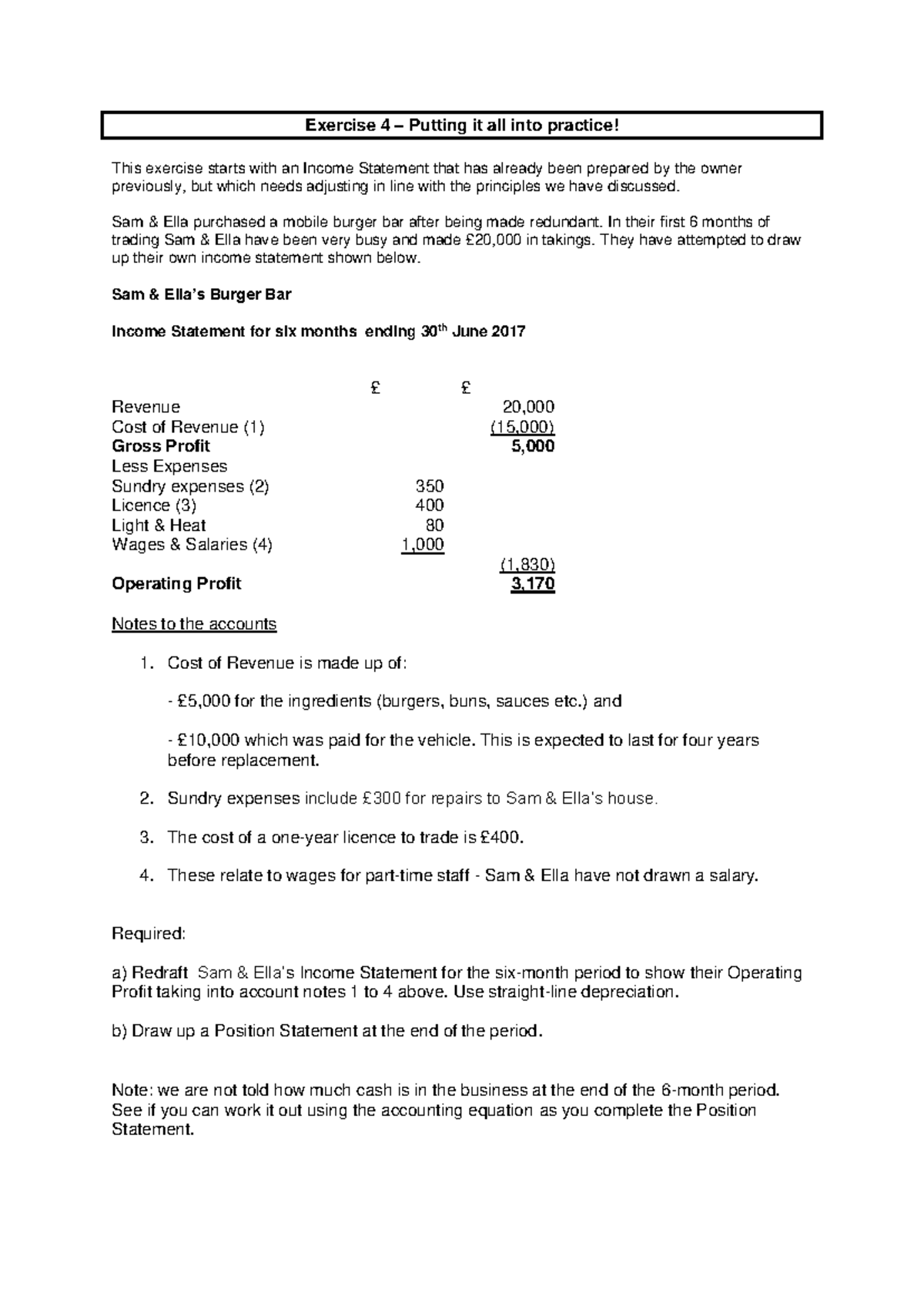 Sam and Ella Income statements 1 - Exercise 4 – Putting it all into ...