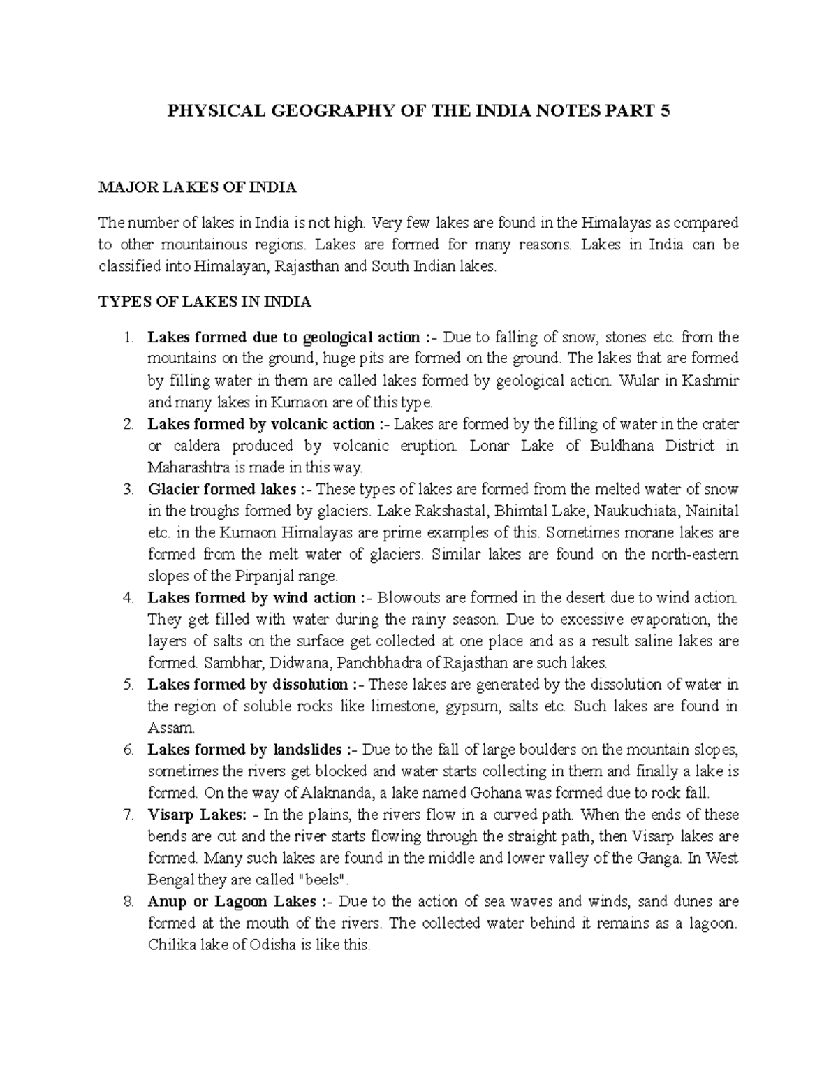 Physical Geography OF India Notes PART 5 PHYSICAL GEOGRAPHY OF THE