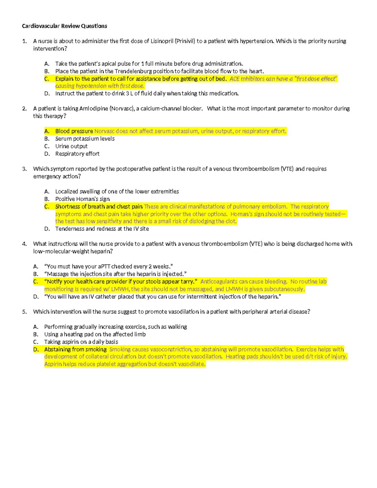 Cardiovascular Review Questionswith Answers - Cardiovascular Review 