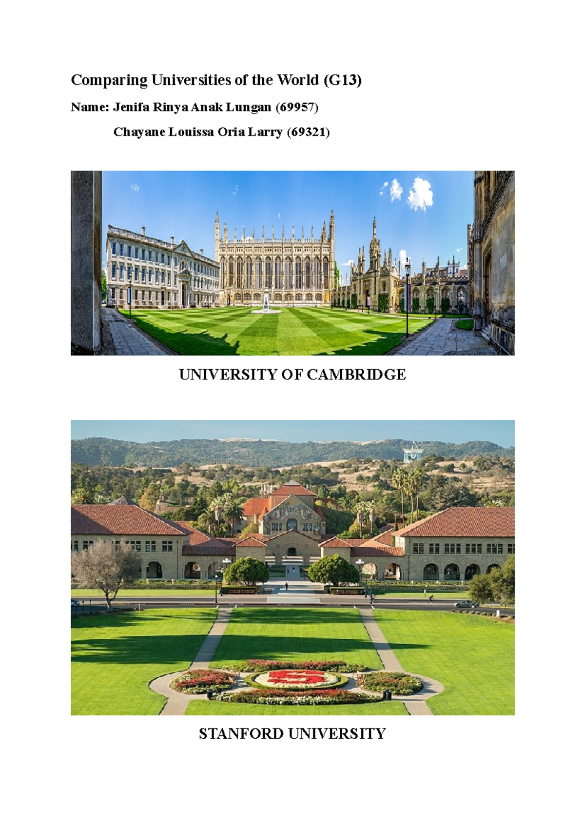 Comparing Universities OF THE World - Comparing Universities of the ...