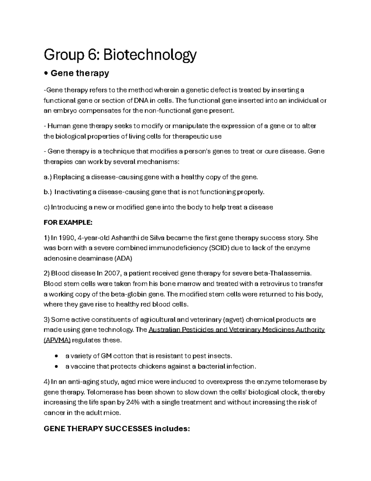 Group 6 Biotech - Group 6: Biotechnology Gene therapy Gene therapy ...