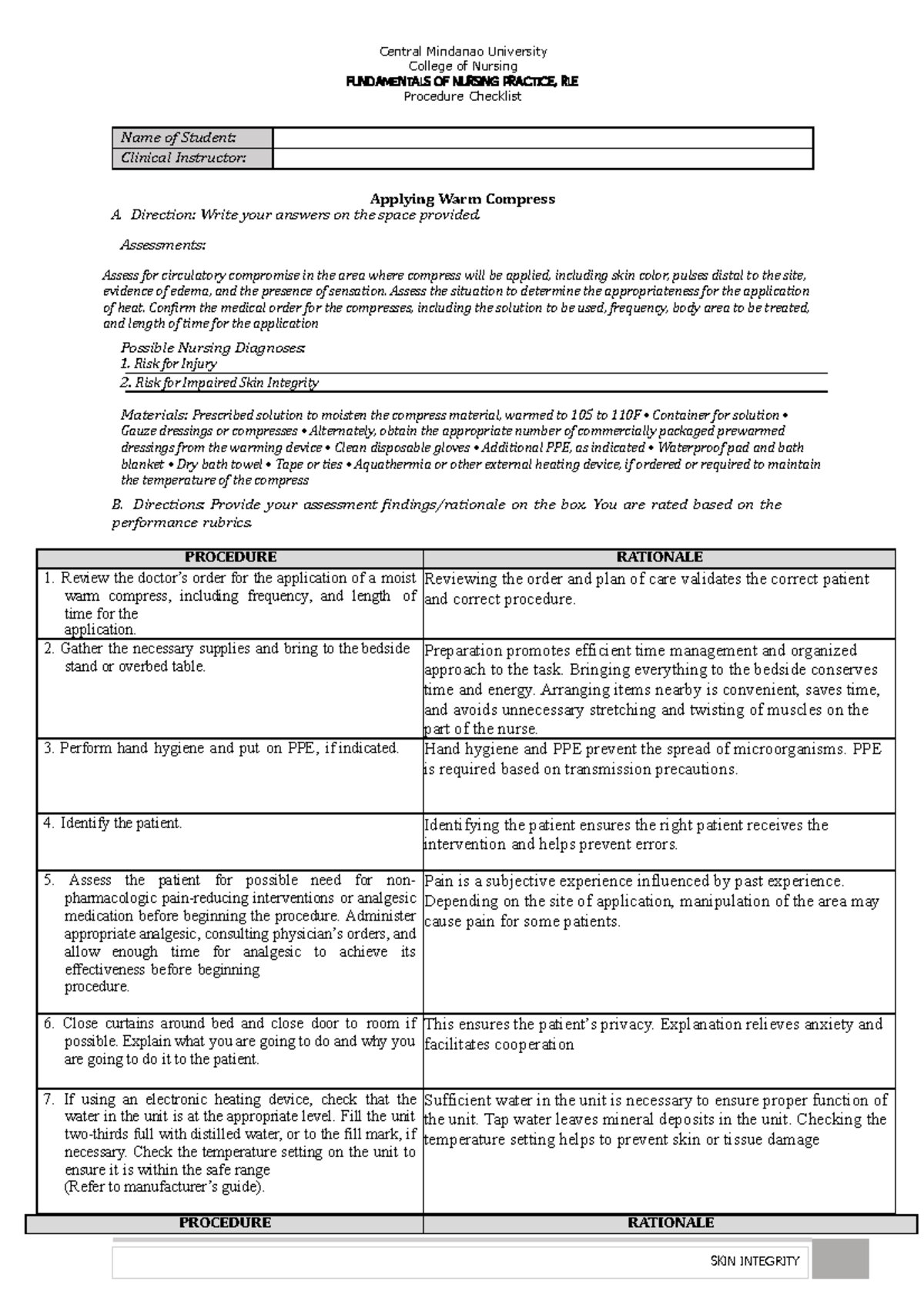 Rationale OF WARM Compress Central Mindanao University College of