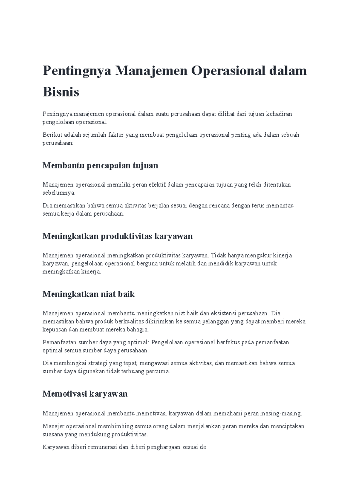 Tugas Manajemen Operasional 2 - Pentingnya Manajemen Operasional Dalam ...