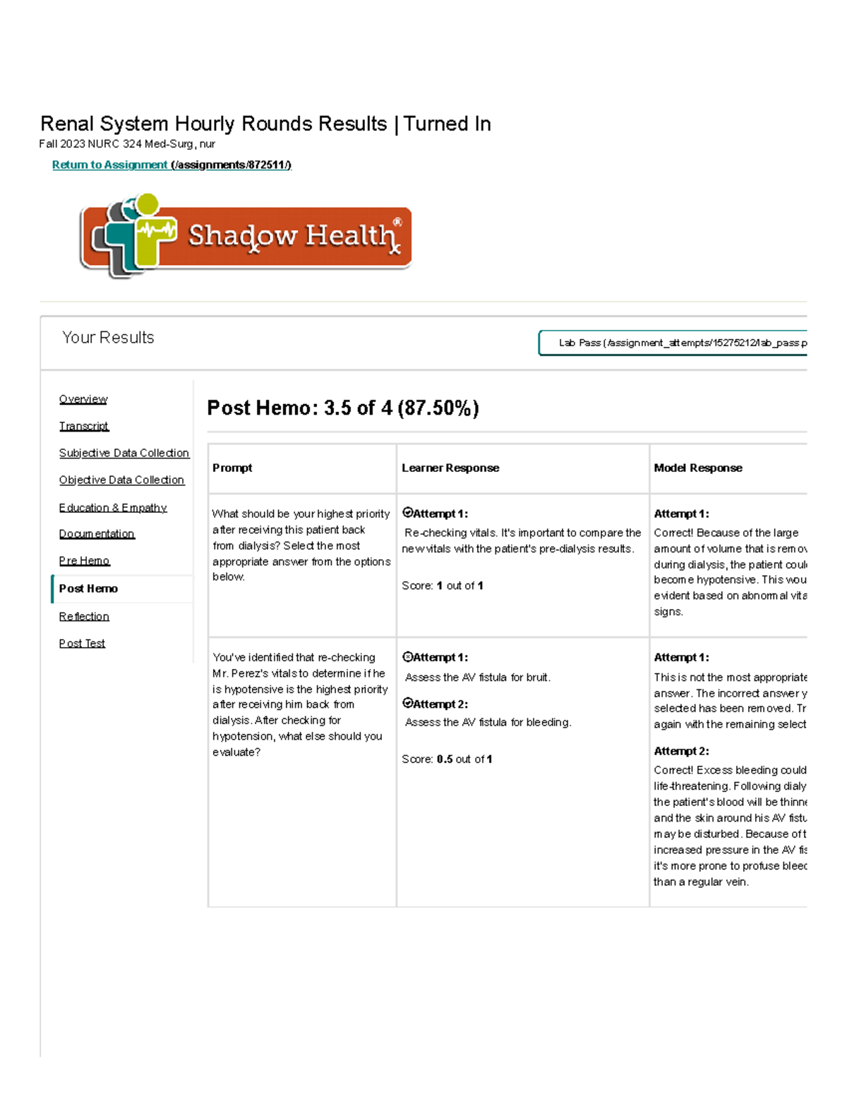 Perioperative Care Hourly Rounds Shadow Health - 85mrej1