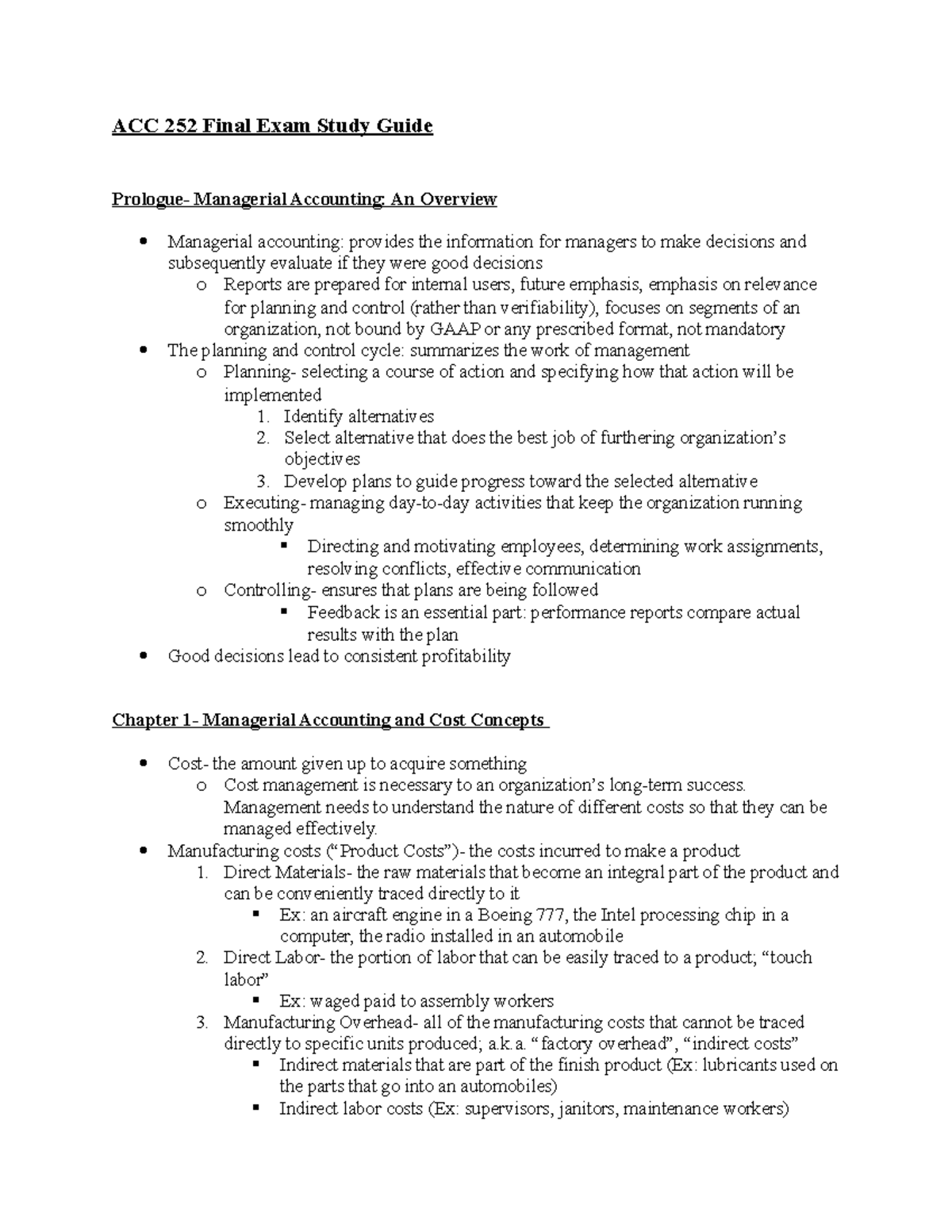 Final Exam Study Guide - ACC 252 Final Exam Study Guide Prologue ...