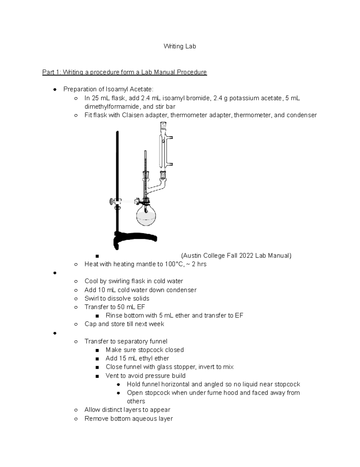 Writing Lab Written lab report for designated Organic Chemistry Lab