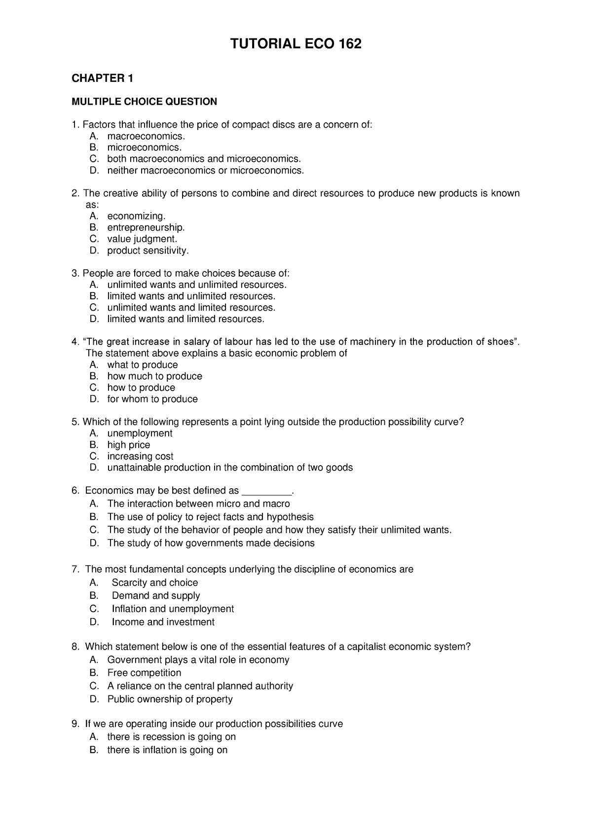 Tutorial Chapter 1 - UITM SEGAMAT - CHAPTER 1 MULTIPLE CHOICE QUESTION ...