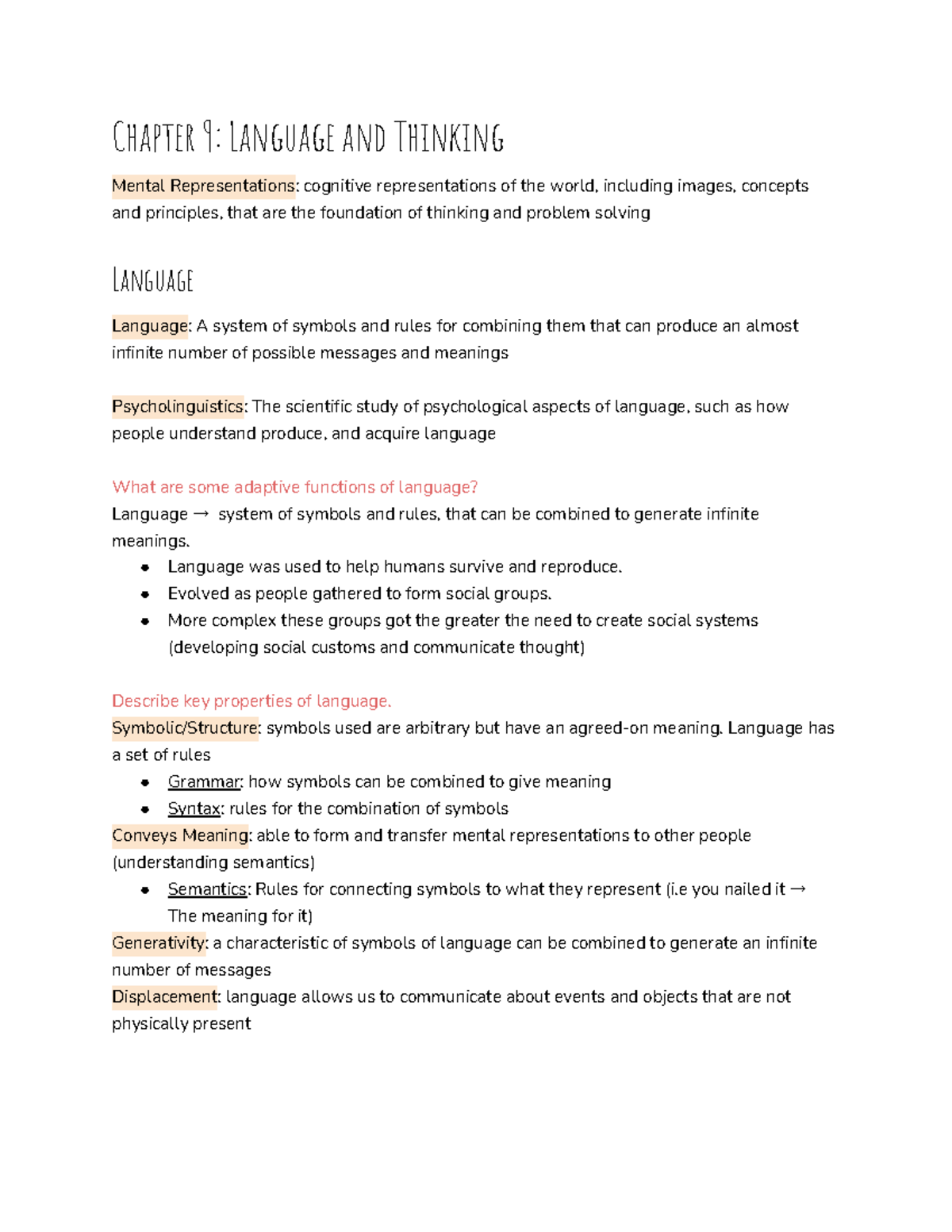 Psych 1000 Chapter 9-12 - Chapter 9: 1anguage and Thinking Ment5l ...
