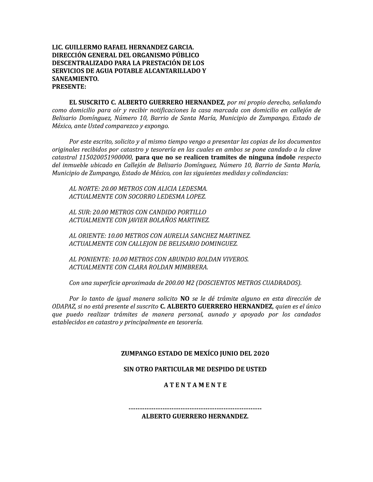 Odapaz - SOLICITUD DE CANDADO A LA CLAVE CATASTRAL - LIC. GUILLERMO ...