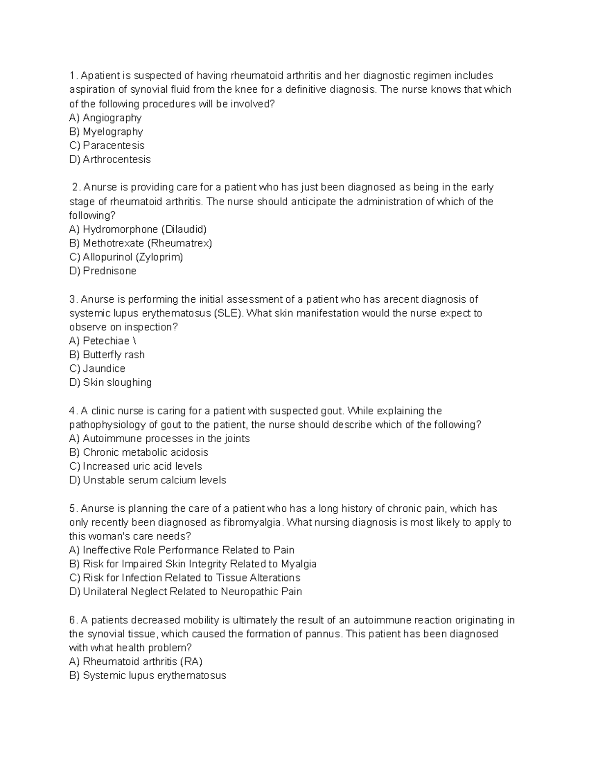 Chapter 34 and 35 - notes - Apatient is suspected of having rheumatoid ...