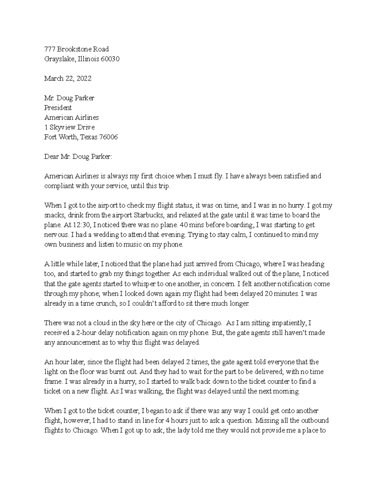 Complaint Letter - This essay type was from the perspective of a ...