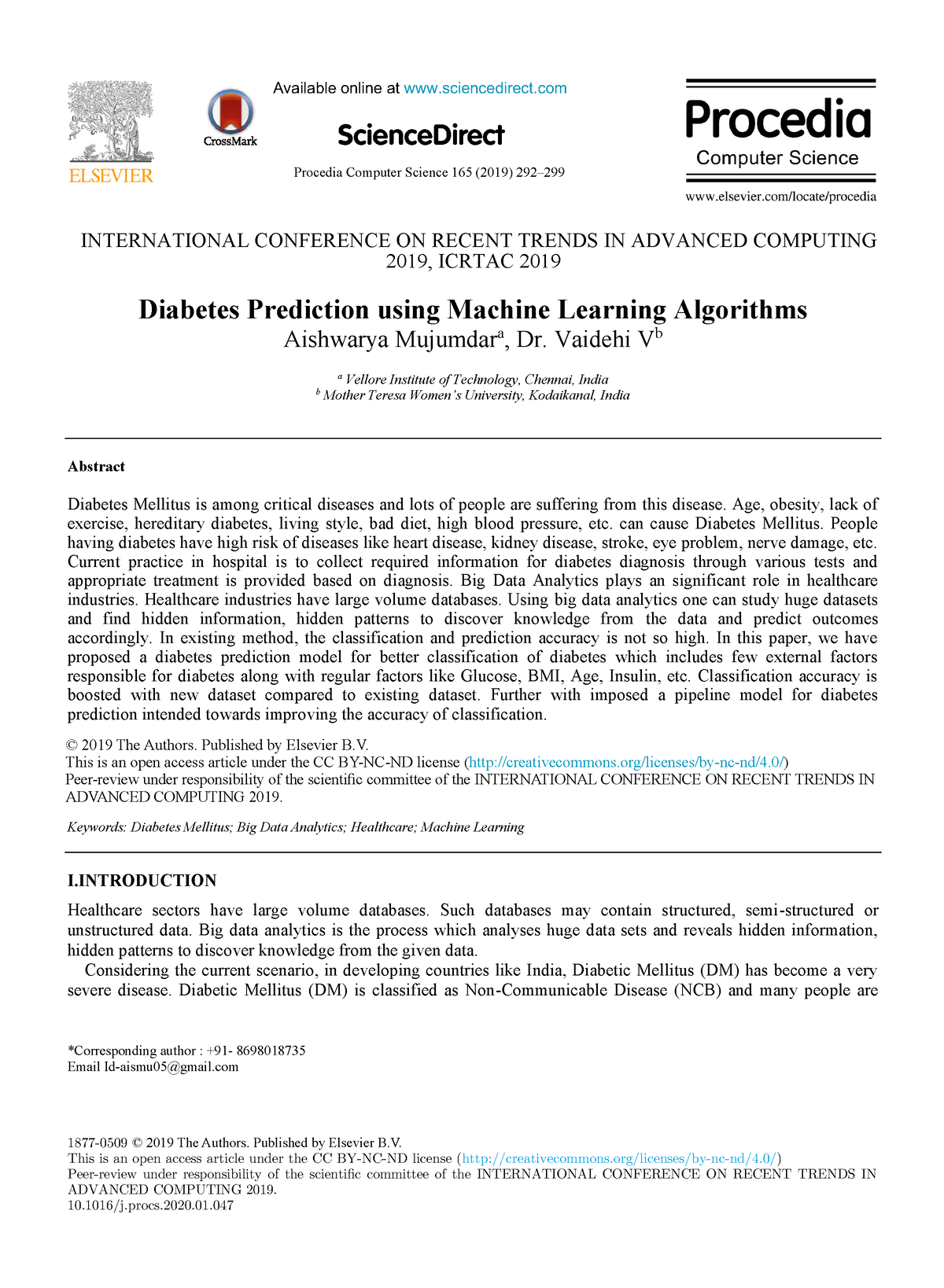 diabetes prediction using machine learning research paper ieee