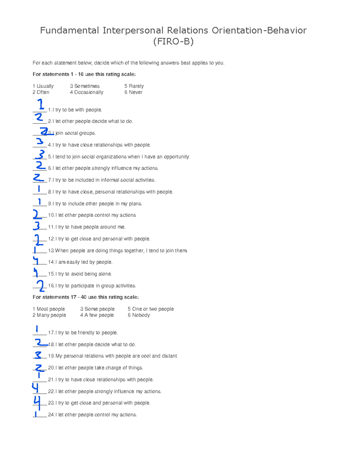 Fibro b response sheet 5 - Fundamental Interpersonal Relations ...