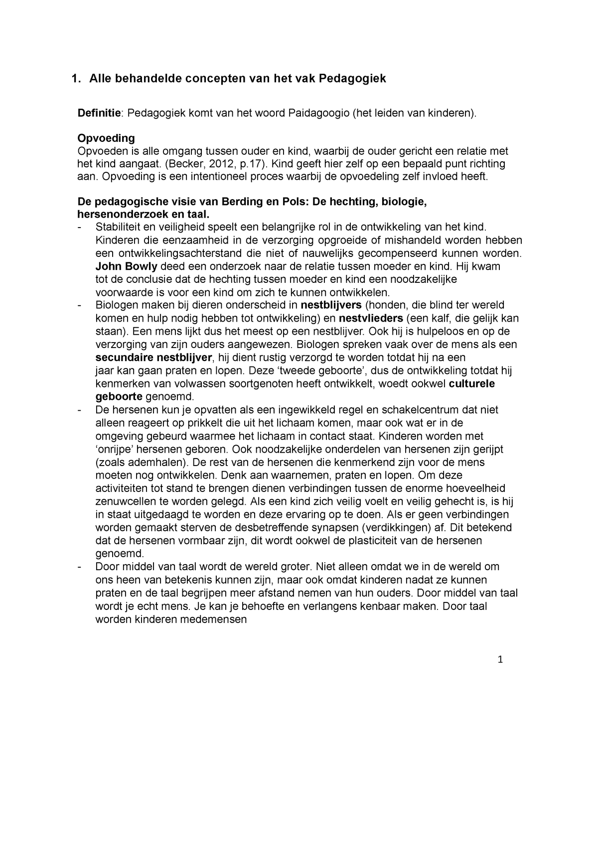 Samenvatting Pedagogiek Periode 1 Jaar 1 - 1. Alle Behandelde Concepten ...