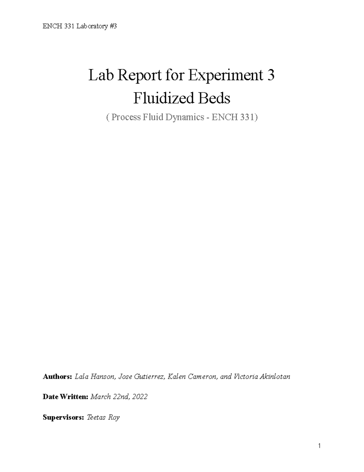 fluidized bed experiment lab report