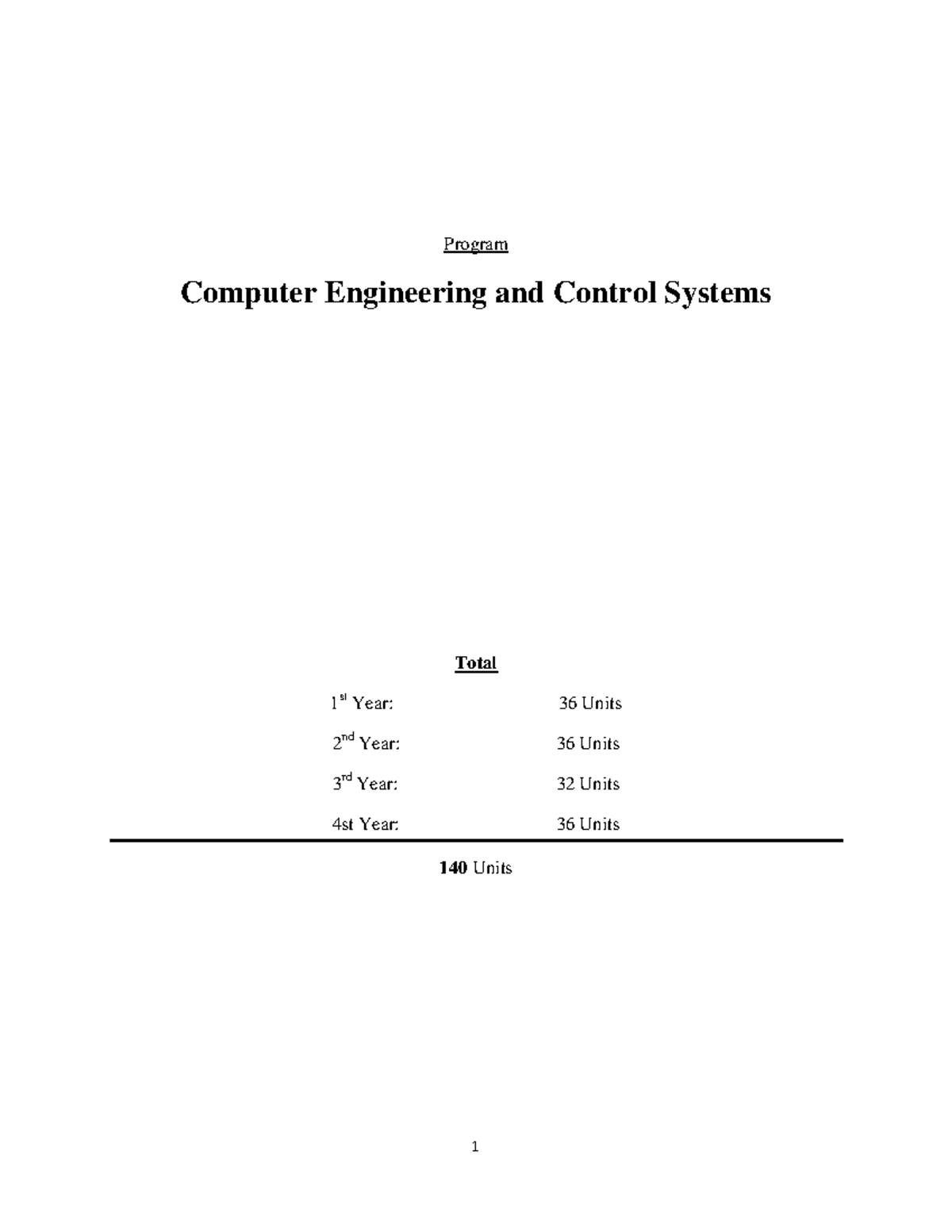 Computer Engineering and Control Systems Program Computer Engineering