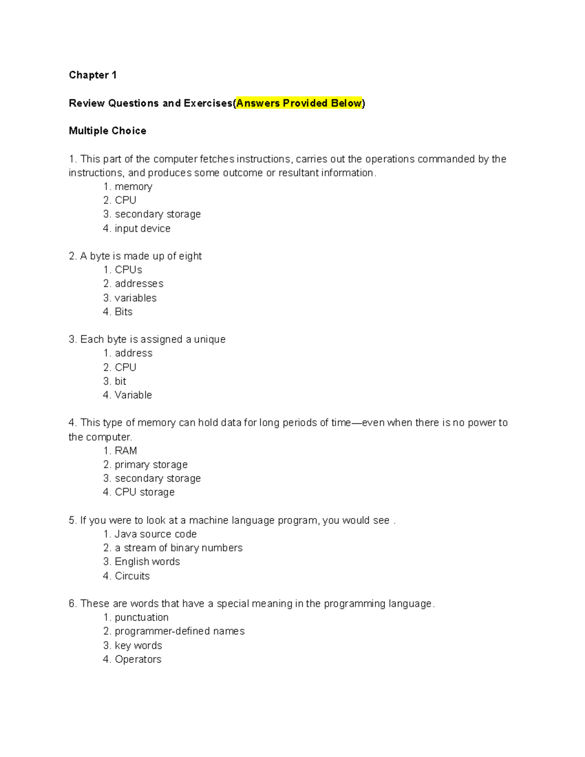 Chapter 1 Review Questions Excercises WSolutions - Chapter 1 Review ...