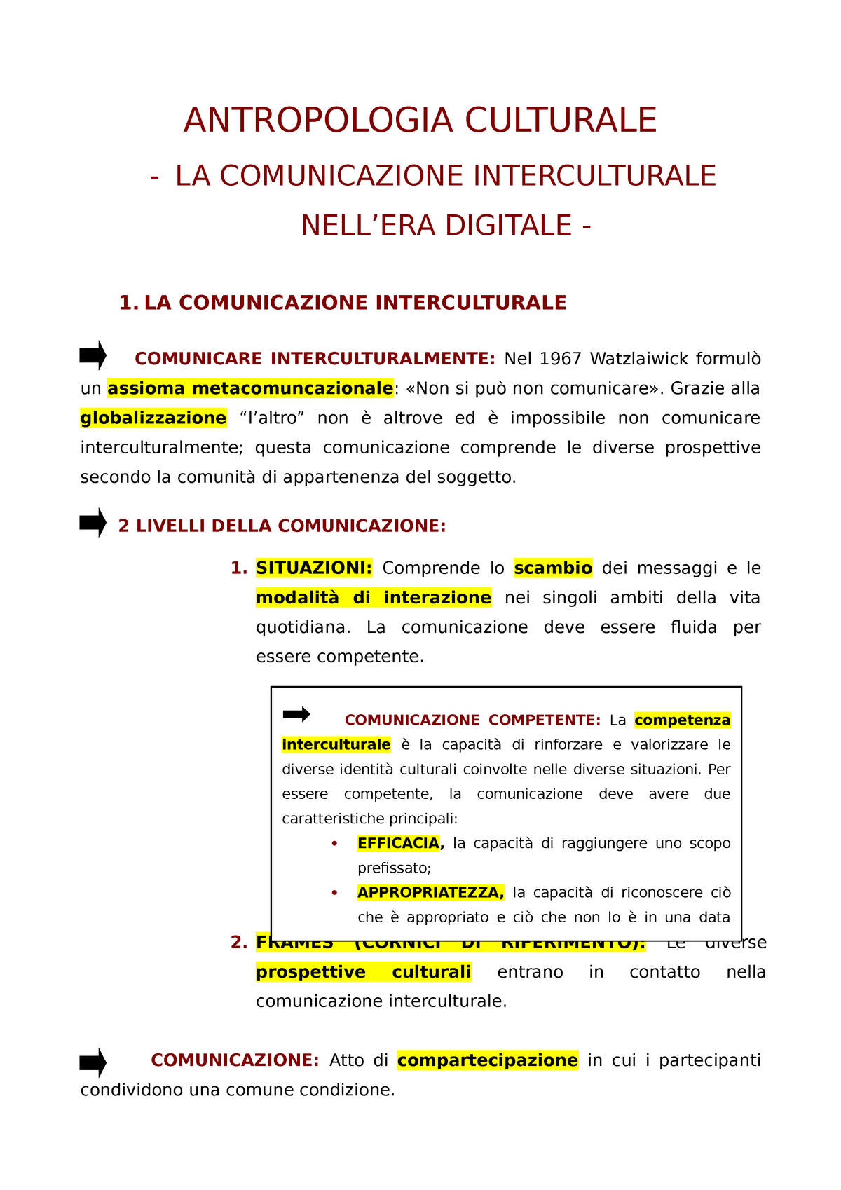 La Comunicazione Interculturale - ANTROPOLOGIA CULTURALE - LA COMUNICAZIONE  INTERCULTURALE NELL'ERA - Studocu