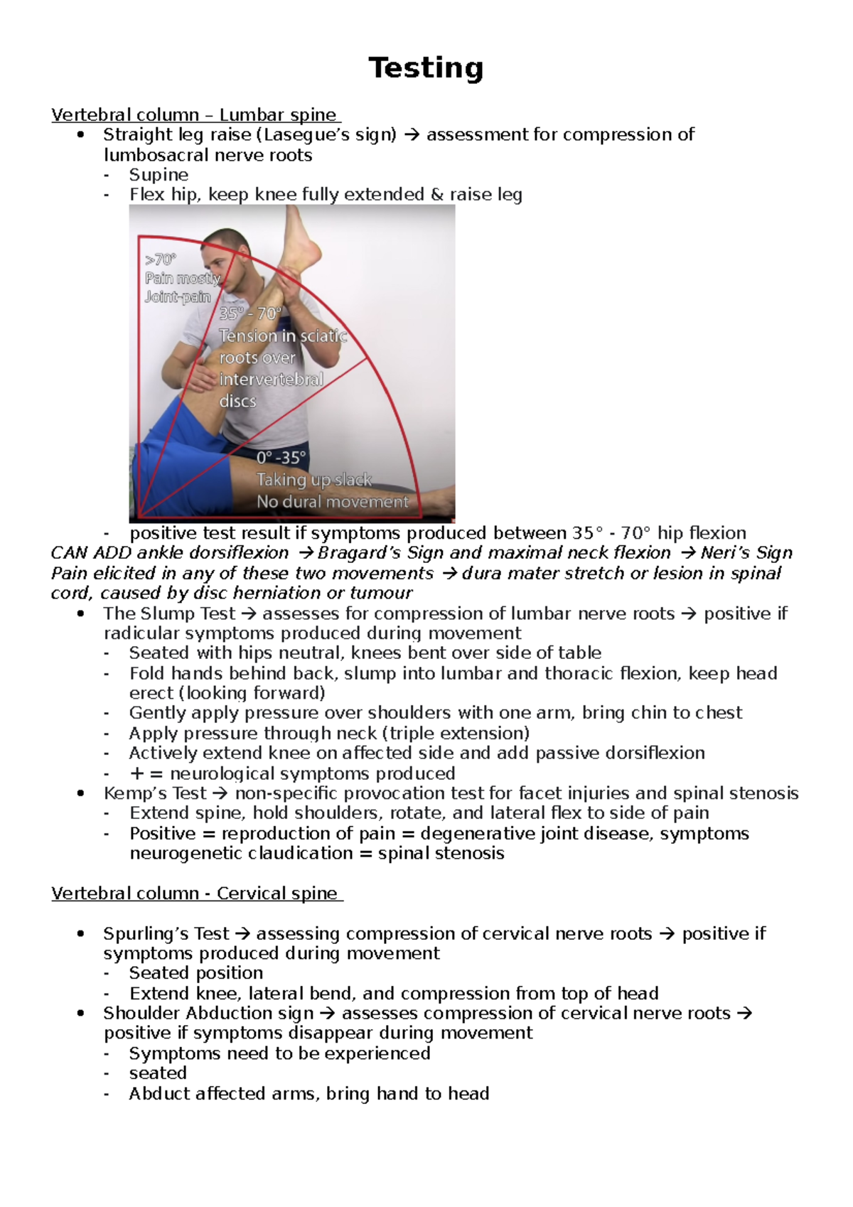 Testing Summaries - Testing Vertebral Column – Lumbar Spine Straight ...