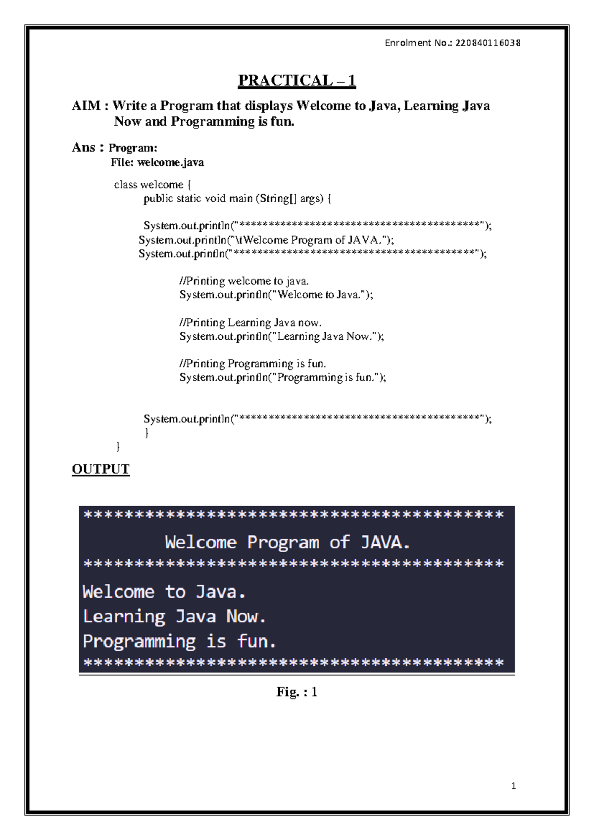 Parth Practical OOP - PRACTICAL – 1 AIM : Write a Program that displays ...