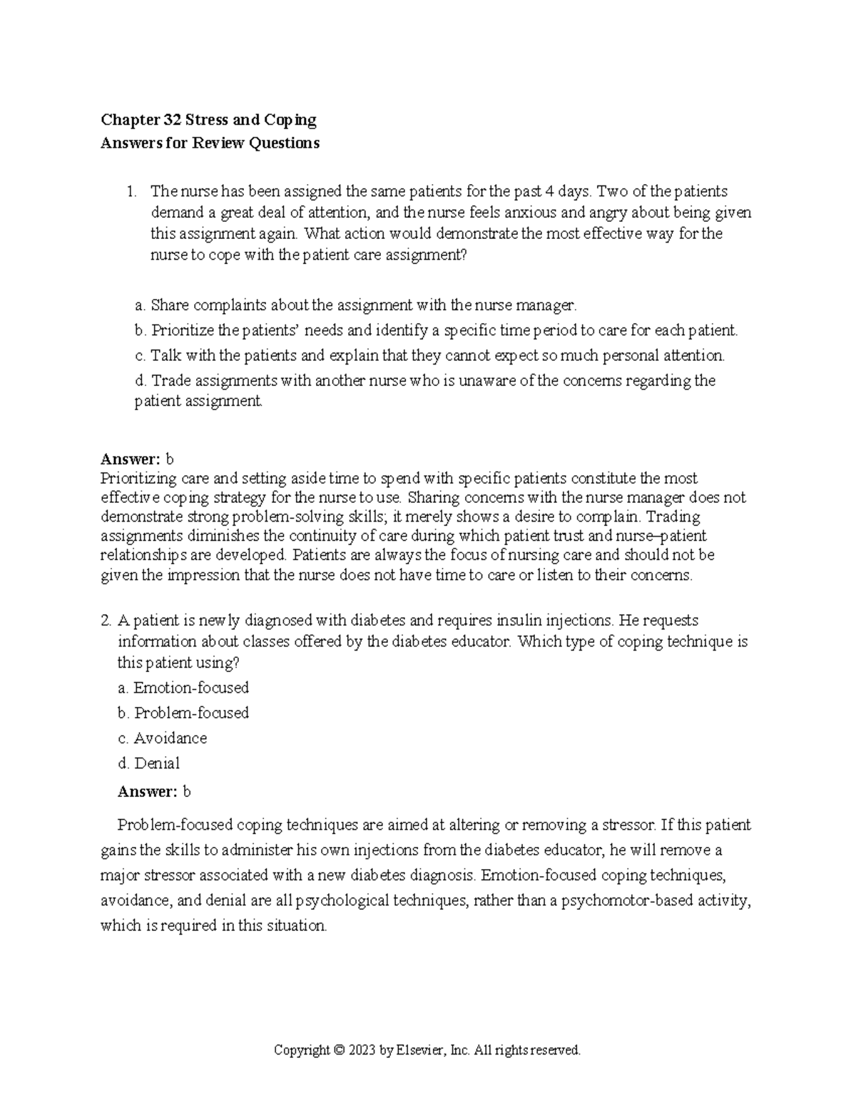 Stress & coping - Chapter 32 Stress and Coping Answers for Review ...