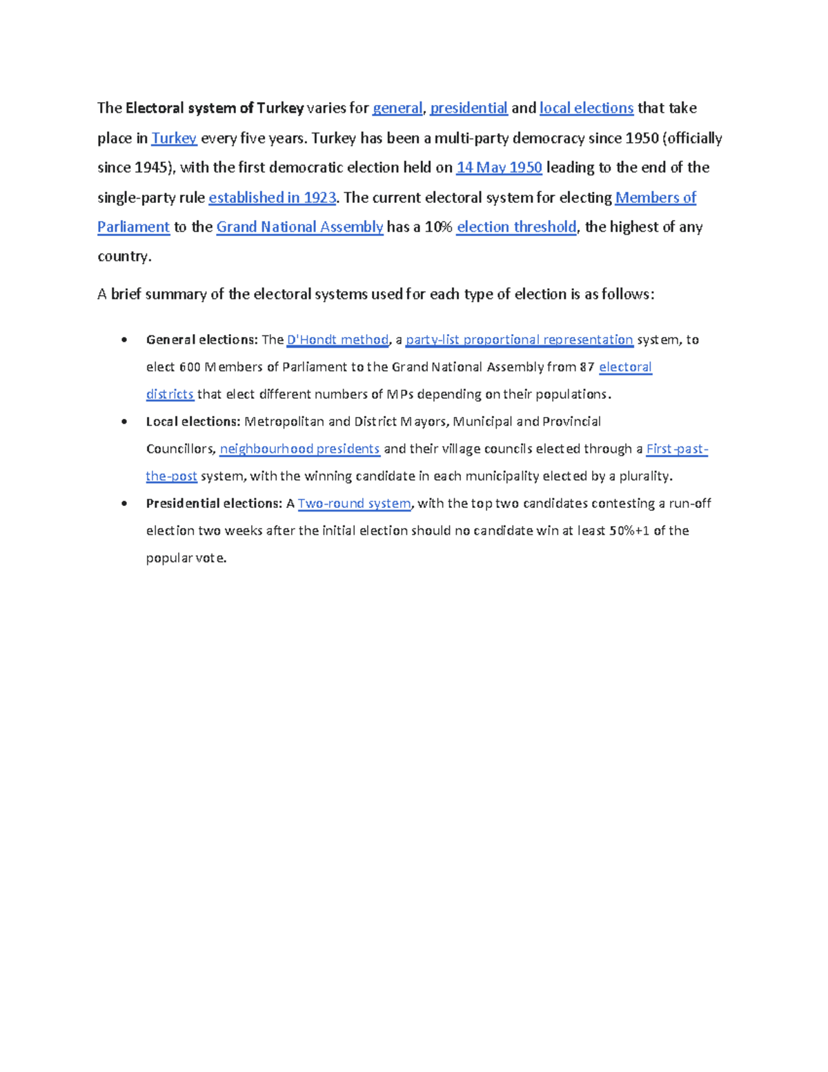 Elections in turkey - topic of political science - The Electoral system ...