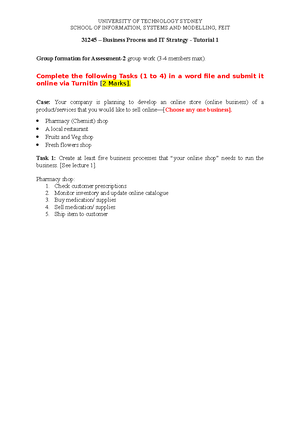 Bpits Quiz 2 Notes - Table of Contents Week 1 – Intro BPIT Business ...