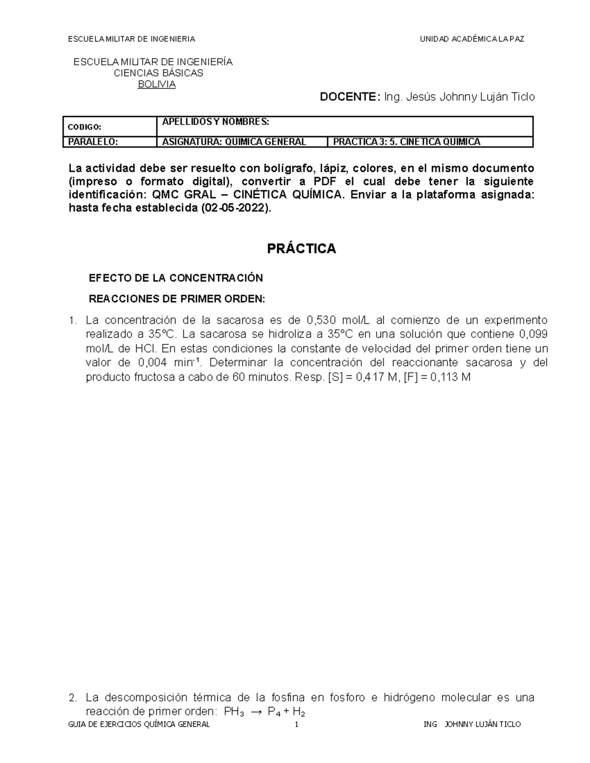 5. Cinética Química - ESCUELA MILITAR DE INGENIERÍA CIENCIAS BÁSICAS ...