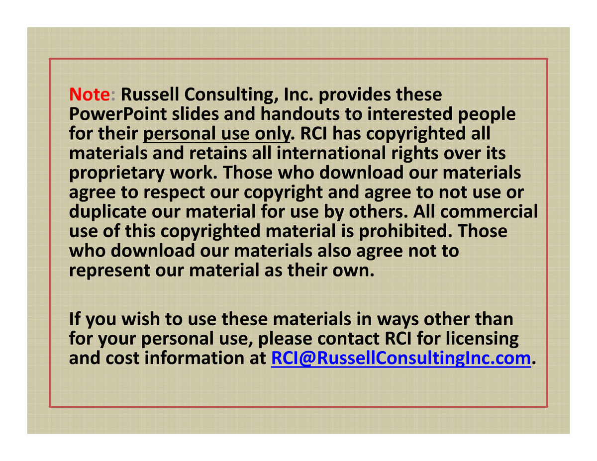 Conducting Stay Interviews Ppt Slides Note Russell Consulting Inc Provides These