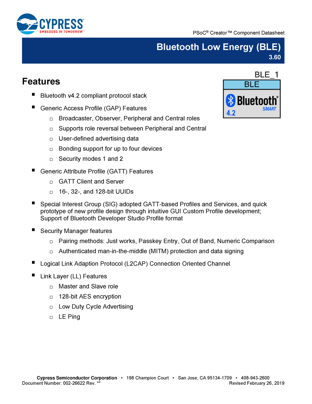 Bluetooth Low Energy (BLE) 3 - PSoC® Creator™ Component Datasheet ...