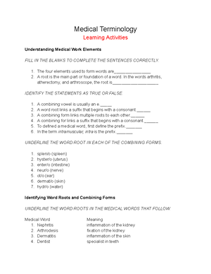 Medical Terminology pt. 3 - Medical Terminology Learning Activities ...