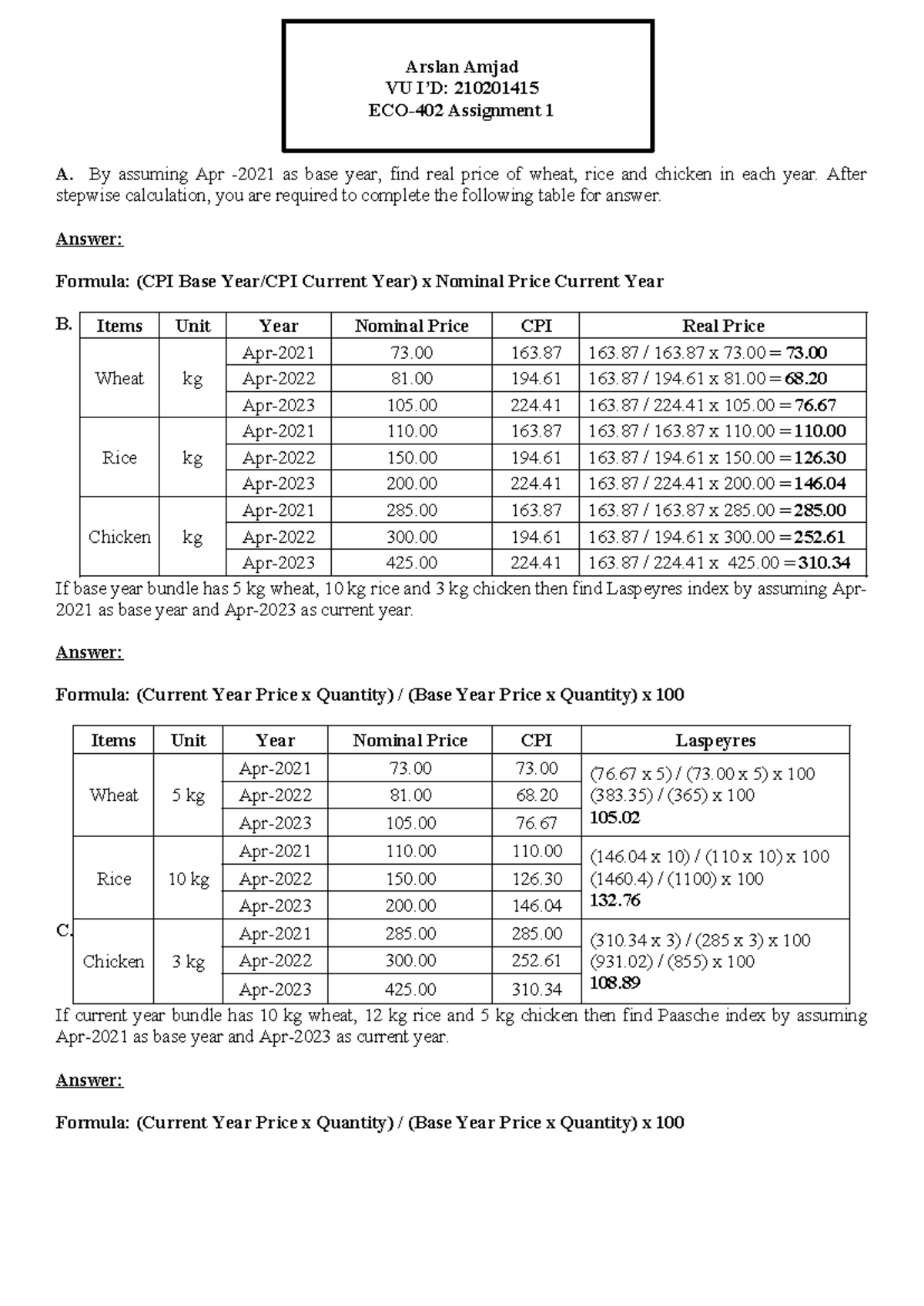 ECO402 Assignment 1 Solution 2023 Arslan Amjad VU I D 210201415 ECO   Thumb 1200 1696 