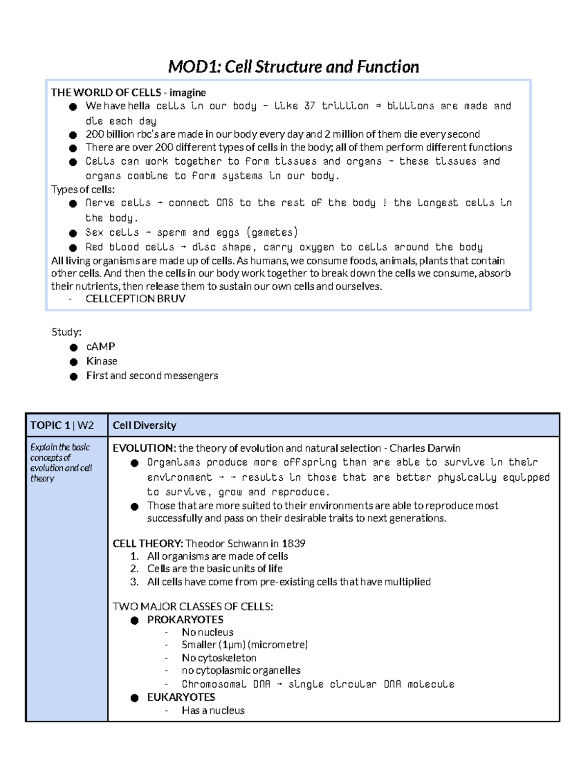 Topics 1-5. Cell Structure and Function - BIOL1008 - USyd - Studocu