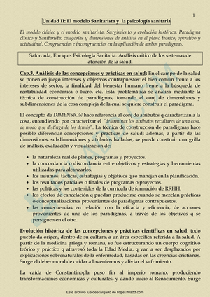 Apunte completo de Unidad 2 Salud de lellis - Unidad II: El modelo  Sanitarista y la psicología - Studocu